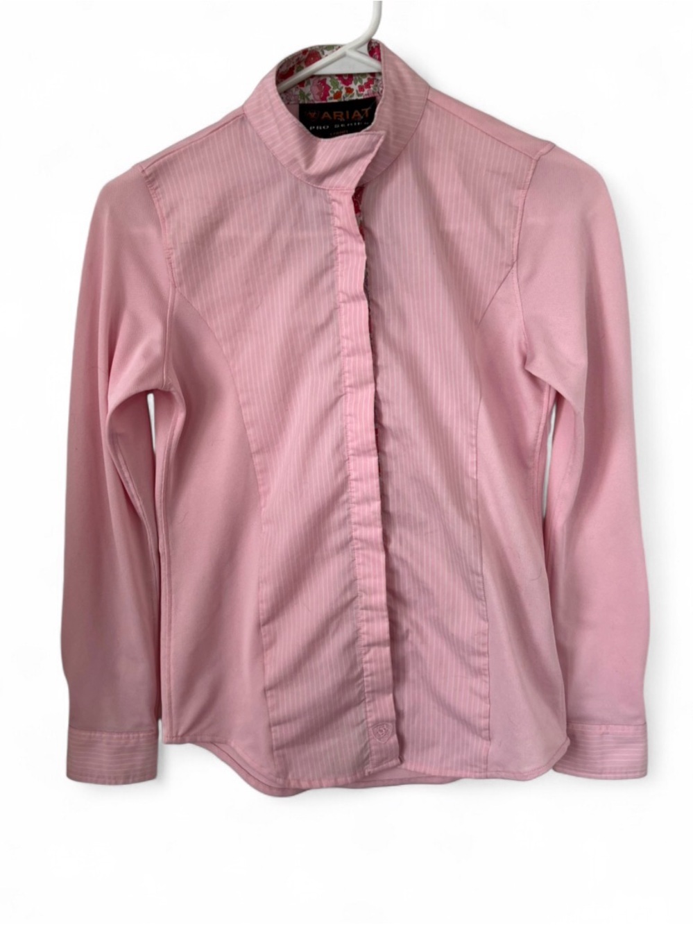Ariat Light Pink Floral-Trim Long Sleeve Button Shirt English Equestrian Show Sh